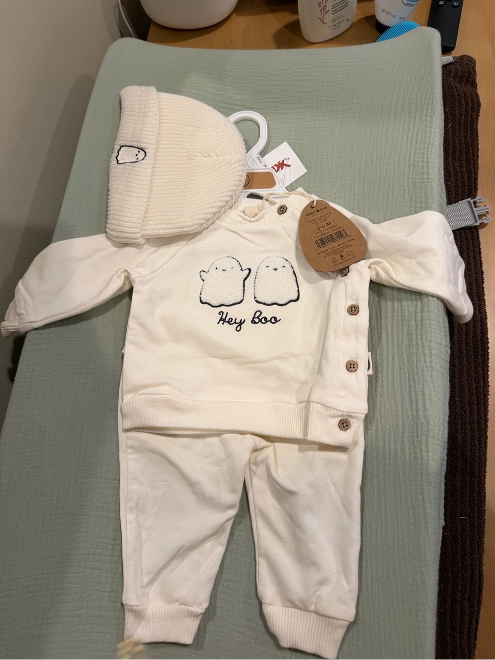 Hey Boo Cream Baby One-Piece Set with Hat